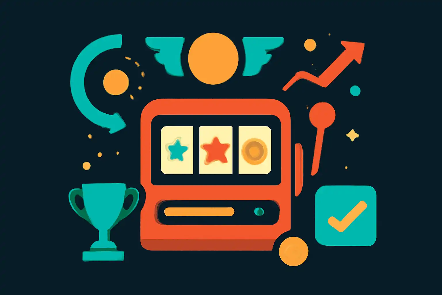 Hero illustration: How Funky Time Works, modern flat design, dark background, brand-neutral, icons and shapes only, no text