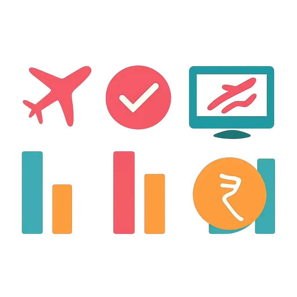 Infographic comparing options using coloured bars and icons only, no text or labels, flat design, How Aviator Predictor Works
