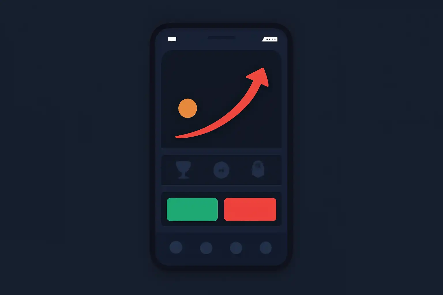 Detail screen: crash game, mobile-first UI mockup, dark theme